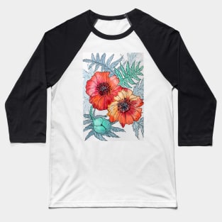 Shiny Poppy Watercolor Painting Baseball T-Shirt